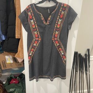 THML Charcoal Tunic with Red and Yellow Embroidered Chevron Detail